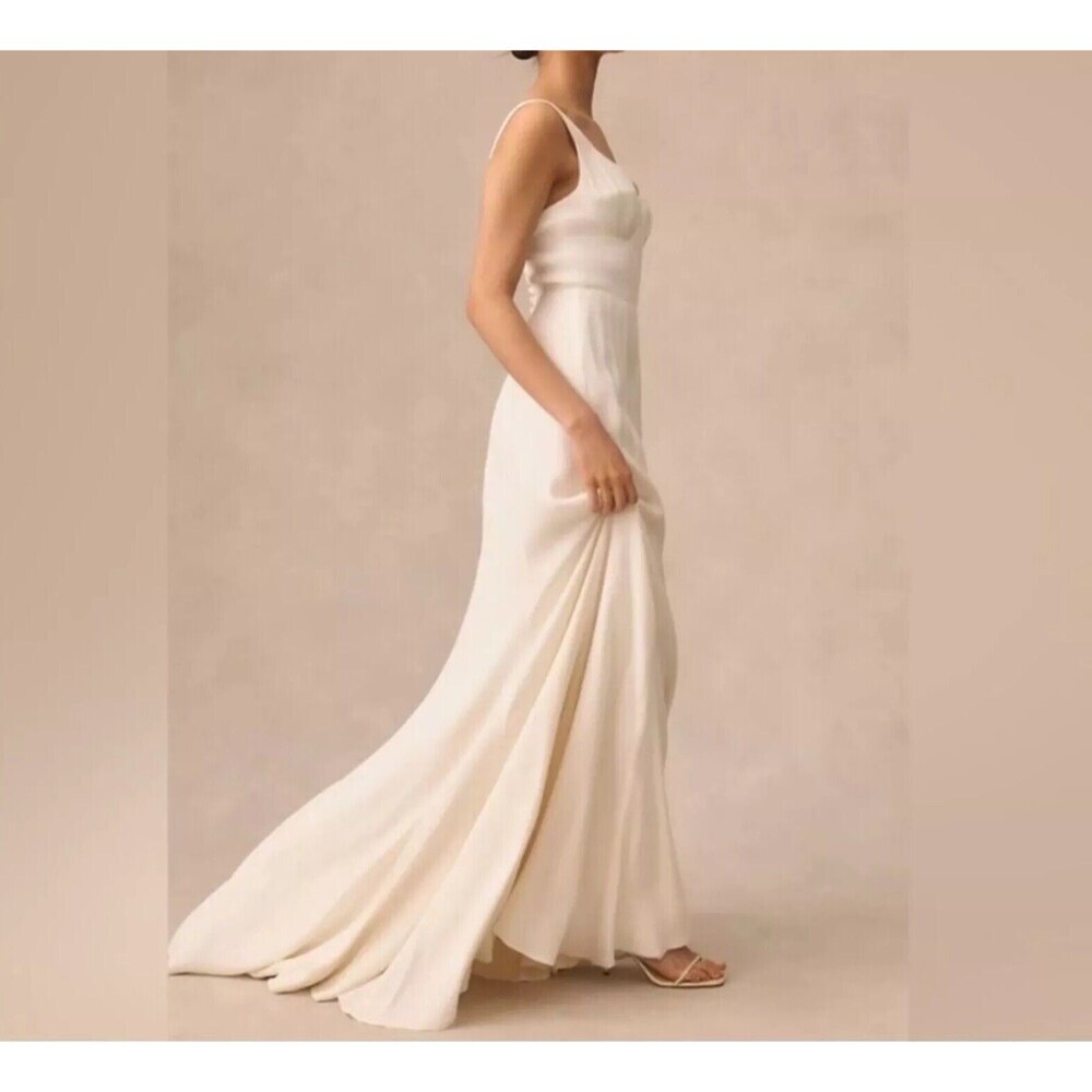 Reformation Lecce Maxi Crepe Sweetheart neckline Wedding Dress Ivory Bridal Sz 4 - Picture 3 of 14